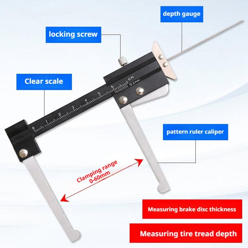 Tire Tread Depth Gauge,Portable Brake Disc Measuring Tool,0-60mm Metric Gauge Ruller,Tyre Plate Wear Depth Caliper Tool for Car Truck Motorcycle - Image 2